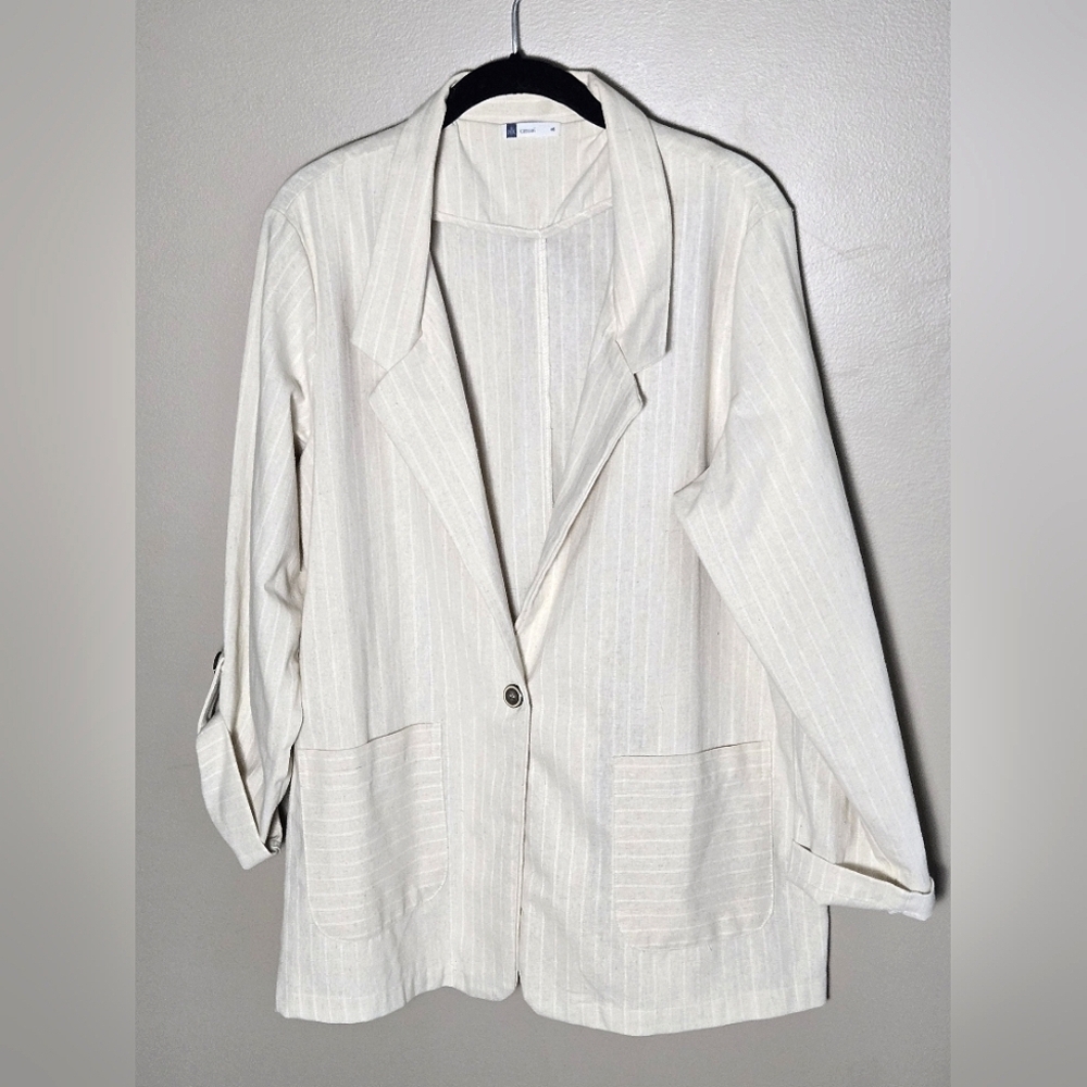 A K Casual Made In Brasil Quiet Luxury Linen Blend Pinstripe‎ Blazer, Size 46